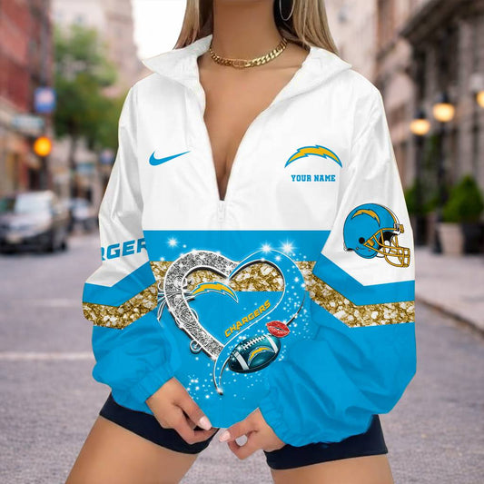 FINAL SALE - NEW CUSTOMIZED NFL09 LAC LOS ANGELES CHARGERS V-NECK ZIPPER SWEATSHIRT JACKET