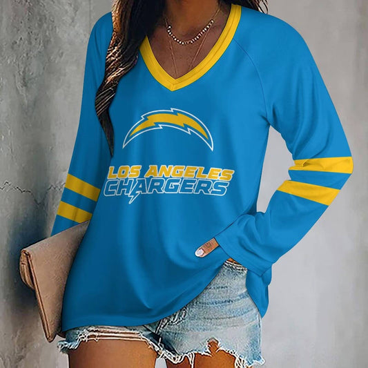 FLASH SALE - NEW CUSTOMIZED NFL09 LAC LOS ANGELES CHARGERS WOMEN'S V-NECK LONG SLEEVED SHIRT