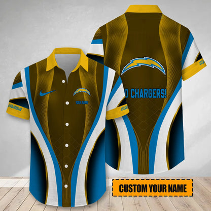 LIMITED EDITION - NEW CUSTOMIZED NFL09 LAC LOS ANGELES CHARGERS SHORT SLEEVE BUTTON-UP SHIRT