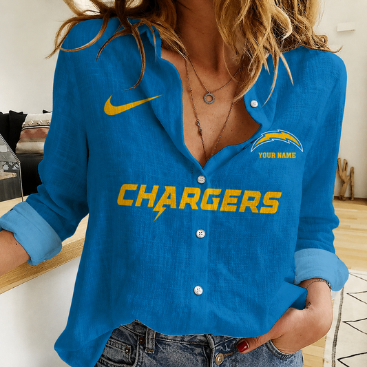 FINAL SALE - NEW CUSTOMIZED NFL09 LAC LOS ANGELES CHARGERS WOMEN CASUAL SHIRT
