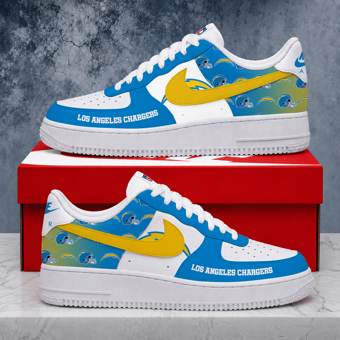 FINAL SALE - NEW CUSTOMIZED NFL09 LAC LOS ANGELES CHARGERS AF1 SHOES