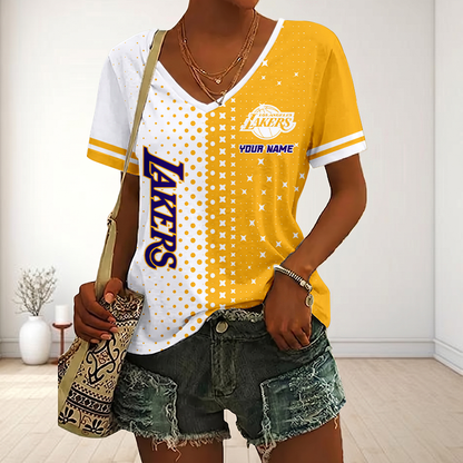 VIRAL EDITION - NEW CUSTOMIZED NBA09 LLA LOS ANGELES LAKERS V-NECK FEMALE SHIRT