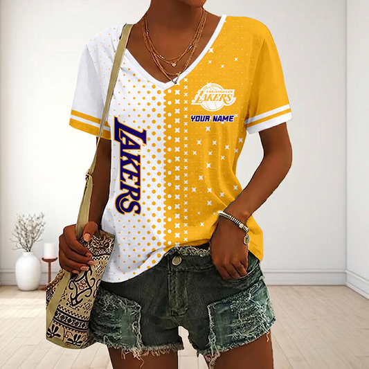 VIRAL EDITION - NEW CUSTOMIZED NBA09 LLA LOS ANGELES LAKERS V-NECK FEMALE SHIRT