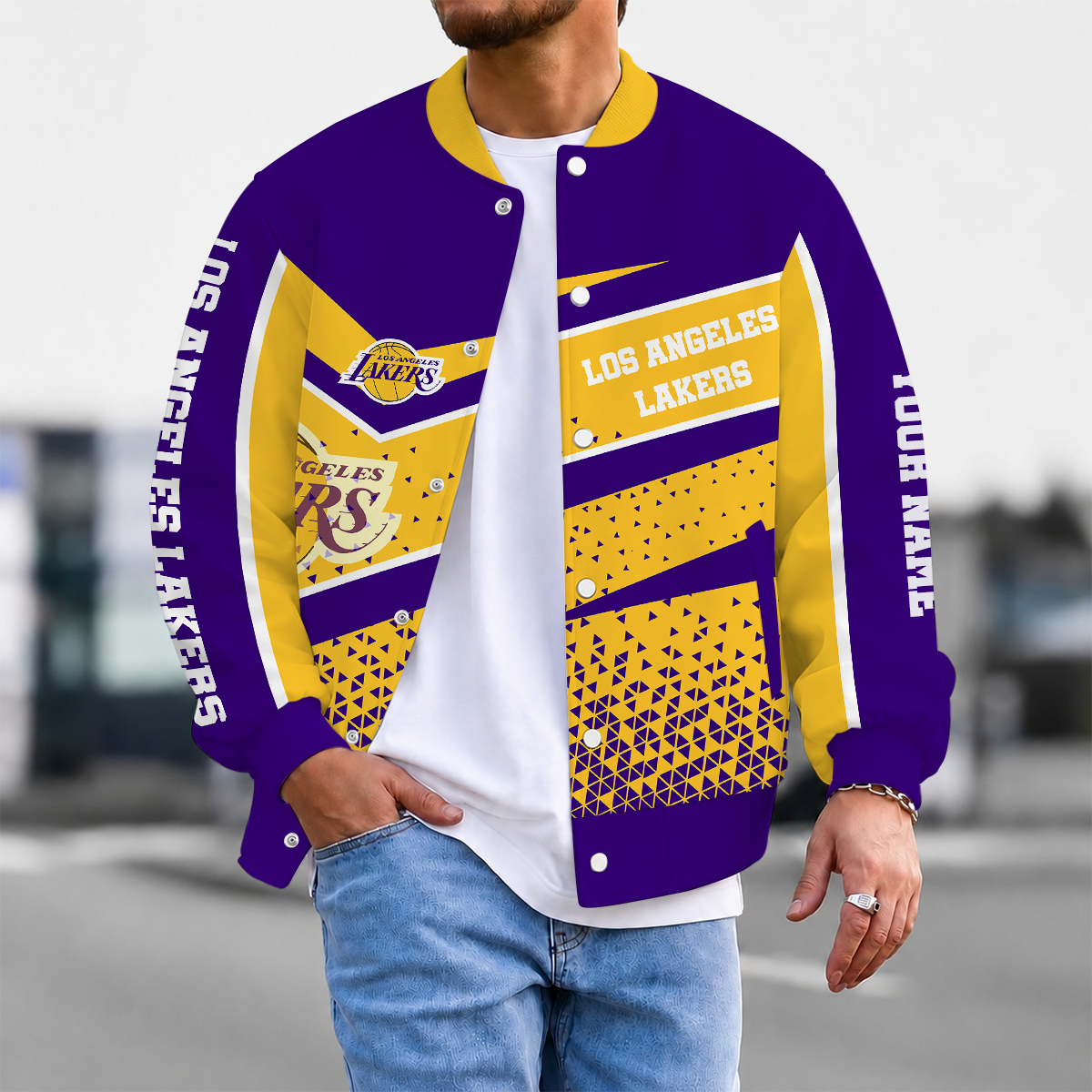 FLASH SALE - NEW CUSTOMIZED NBA09 LLA LOS ANGELES LAKERS BASEBALL JACKET, SATIN VARSITY JACKET