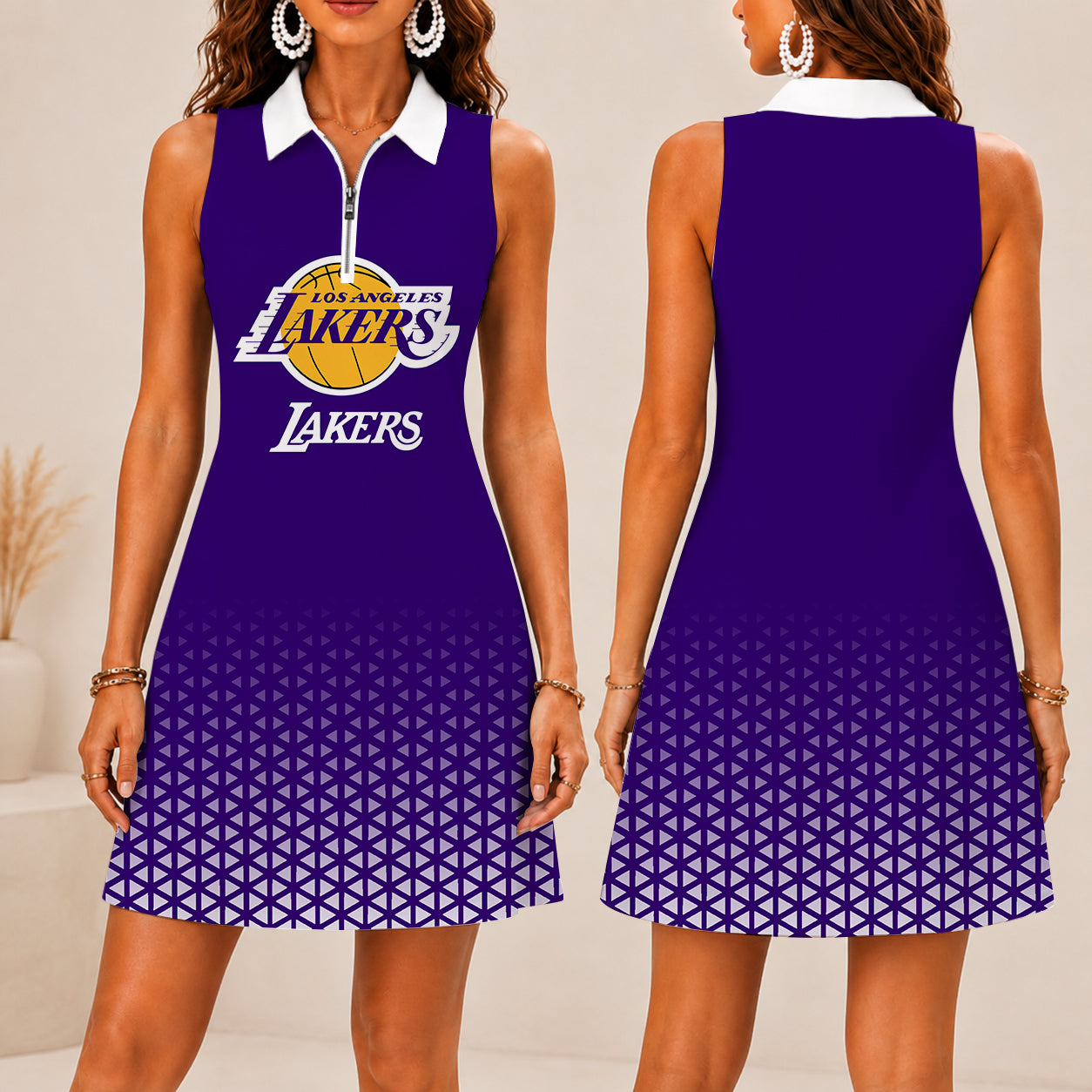 FINAL SALE - NEW CUSTOMIZED NBA09 LLA LOS ANGELES LAKERS  WOMEN'S ZIP SLEEVELESS POLO DRESS