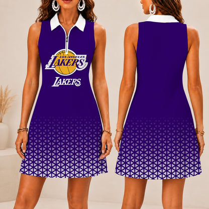 FINAL SALE - NEW CUSTOMIZED NBA09 LLA LOS ANGELES LAKERS  WOMEN'S ZIP SLEEVELESS POLO DRESS