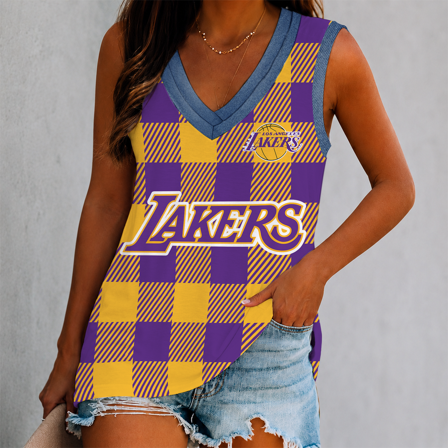 VIRAL EDITION - NEW CUSTOMIZED NBA09 LLA LOS ANGELES LAKERS WOMEN'S V-NECK TANK TOP
