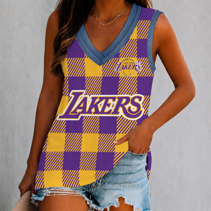 VIRAL EDITION - NEW CUSTOMIZED NBA09 LLA LOS ANGELES LAKERS WOMEN'S V-NECK TANK TOP