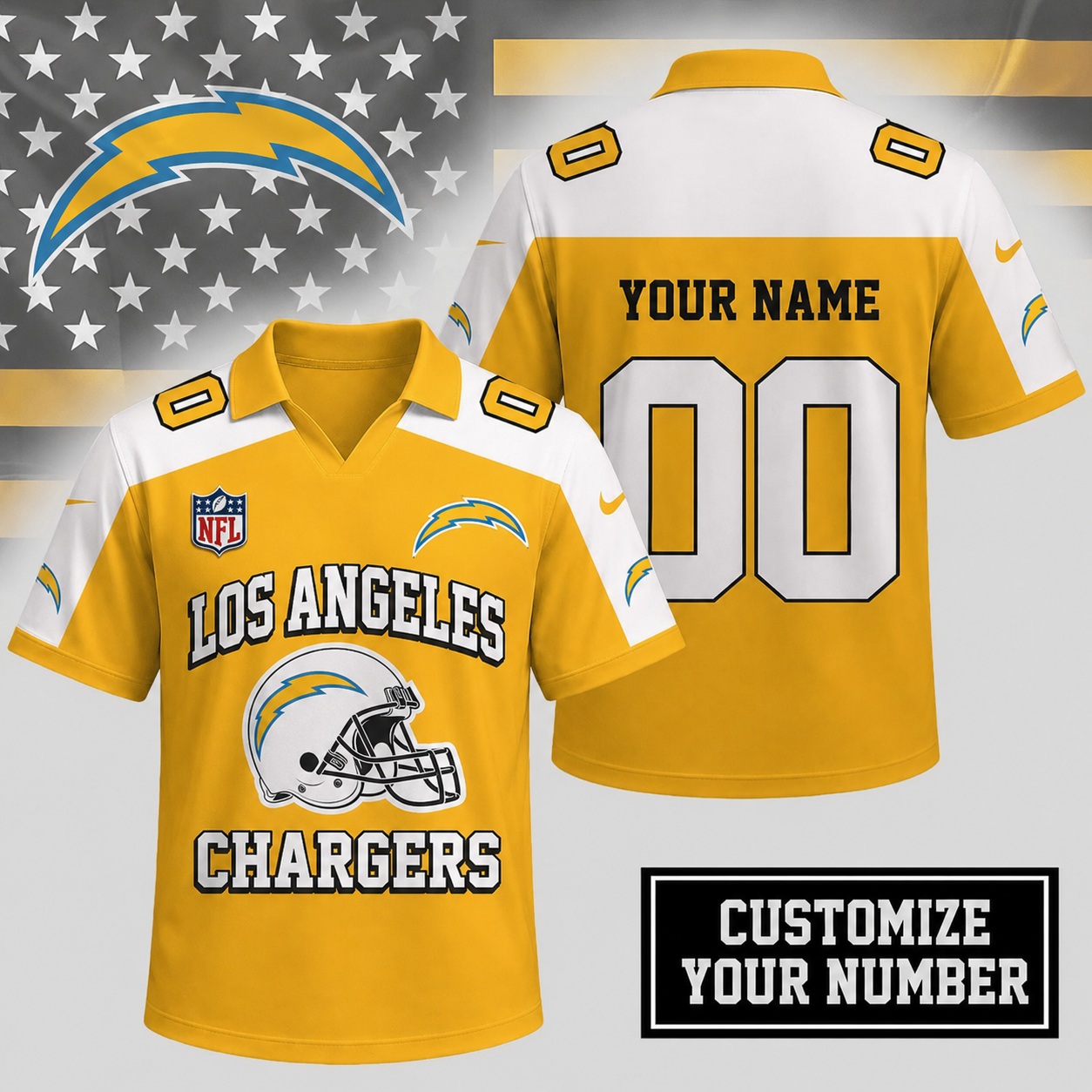 HOT DEAL - NEW CUSTOMIZED NFL09 LAC LOS ANGELES CHARGERS POLO SHIRT