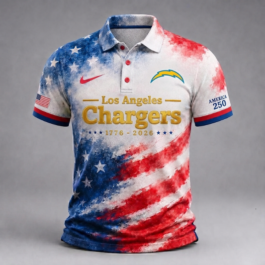 LIMITED EDITION - NEW CUSTOMIZED NFL09 LAC LOS ANGELES CHARGERS USA 250TH ANNIVERSARY POLO SHIRT, ZIP POLO SHIRT & T-SHIRTS