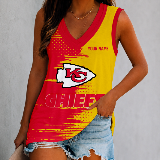 FINAL SALE - NEW CUSTOMIZED NFL01 KCC KANSAS CITY CHIEFS WOMEN'S V-NECK TANK TOP