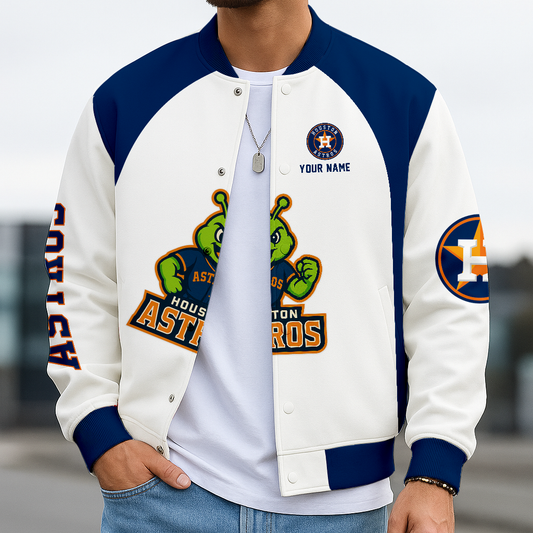 LIMITED EDITION - NEW CUSTOMIZED MLB10 HAS HT ASTROS BASEBALL JACKET, SATIN VARSITY JACKET