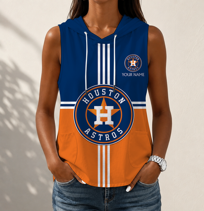 VIRAL EDITION - NEW CUSTOMIZED MLB10 HAS HOUSTON ASTROS WOMEN'S SLEEVELESS HOODED POCKET TANK TOP