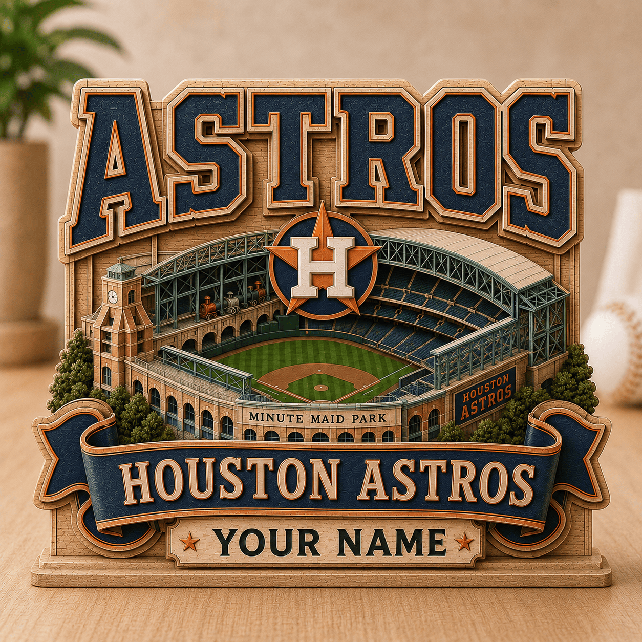 FLASH SALE - NEW CUSTOMIZED MLB10 HAS HOUSTON ASTROS 3-LAYER WOODEN BLOCK