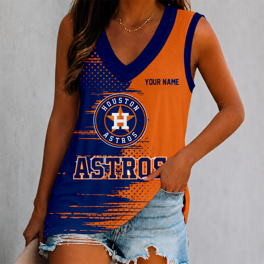 FINAL SALE - NEW CUSTOMIZED MLB10 HAS HOUSTON ASTROS WOMEN'S V-NECK TANK TOP