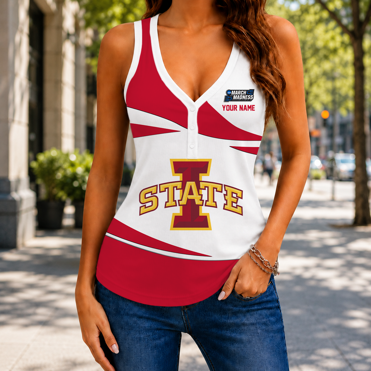 VIRAL EDITION - NEW CUSTOMIZED NCAA MAM10 ISC IOWA STATE CYCLONES WOMEN'S V-NECK TANK TOP