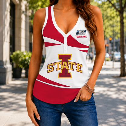 VIRAL EDITION - NEW CUSTOMIZED NCAA MAM10 ISC IOWA STATE CYCLONES WOMEN'S V-NECK TANK TOP