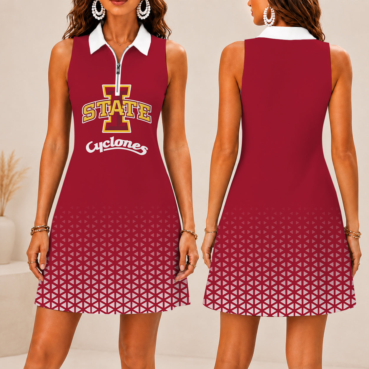 VIRAL EDITION - NEW CUSTOMIZED | NCAA MAM10 ISC IOWA STATE CYCLONES WOMEN'S ZIP SLEEVELESS POLO DRESS