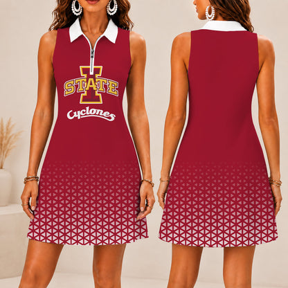 VIRAL EDITION - NEW CUSTOMIZED | NCAA MAM10 ISC IOWA STATE CYCLONES WOMEN'S ZIP SLEEVELESS POLO DRESS