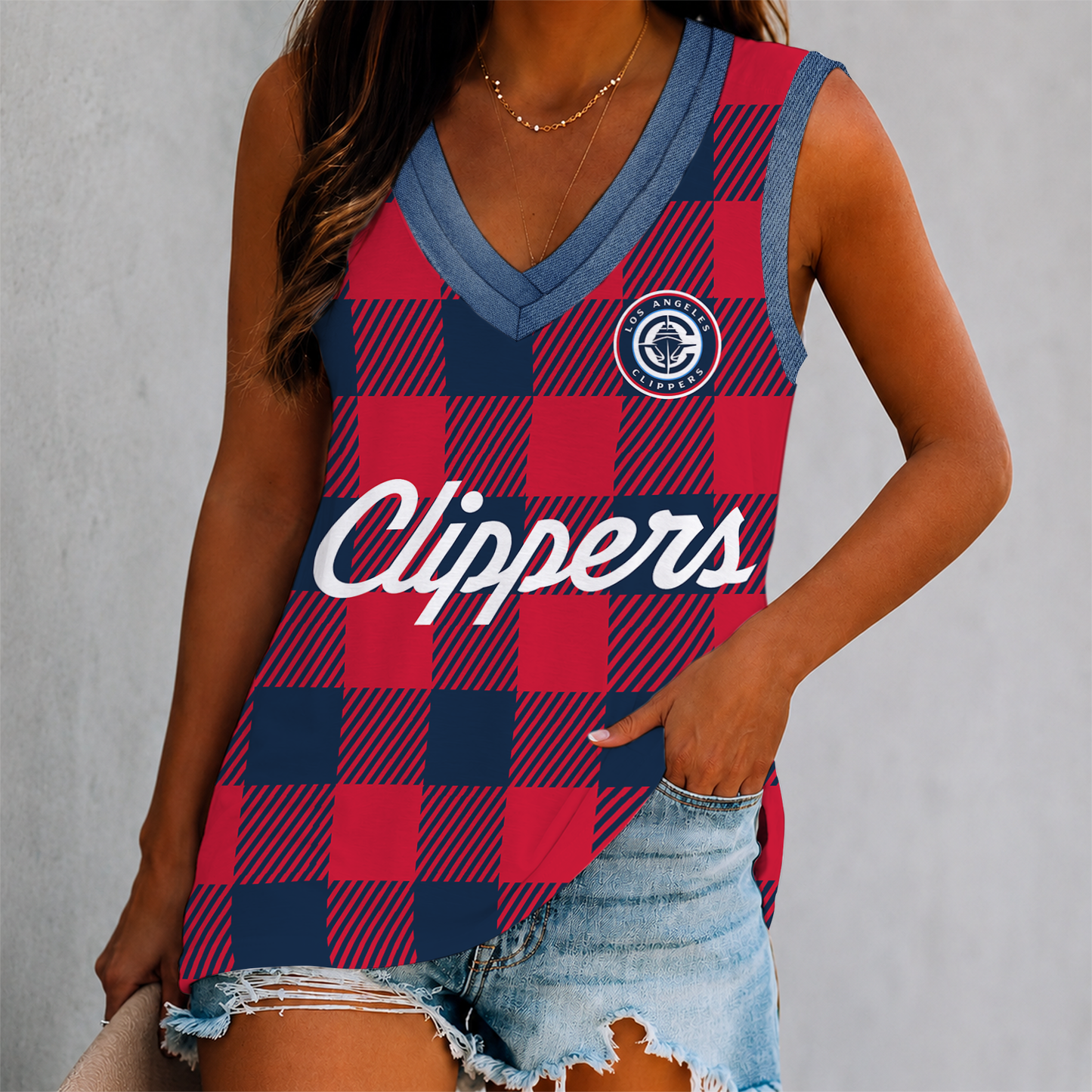 VIRAL EDITION - NEW CUSTOMIZED NBA10 LCL LOS ANGELES CLIPPERS WOMEN'S V-NECK TANK TOP