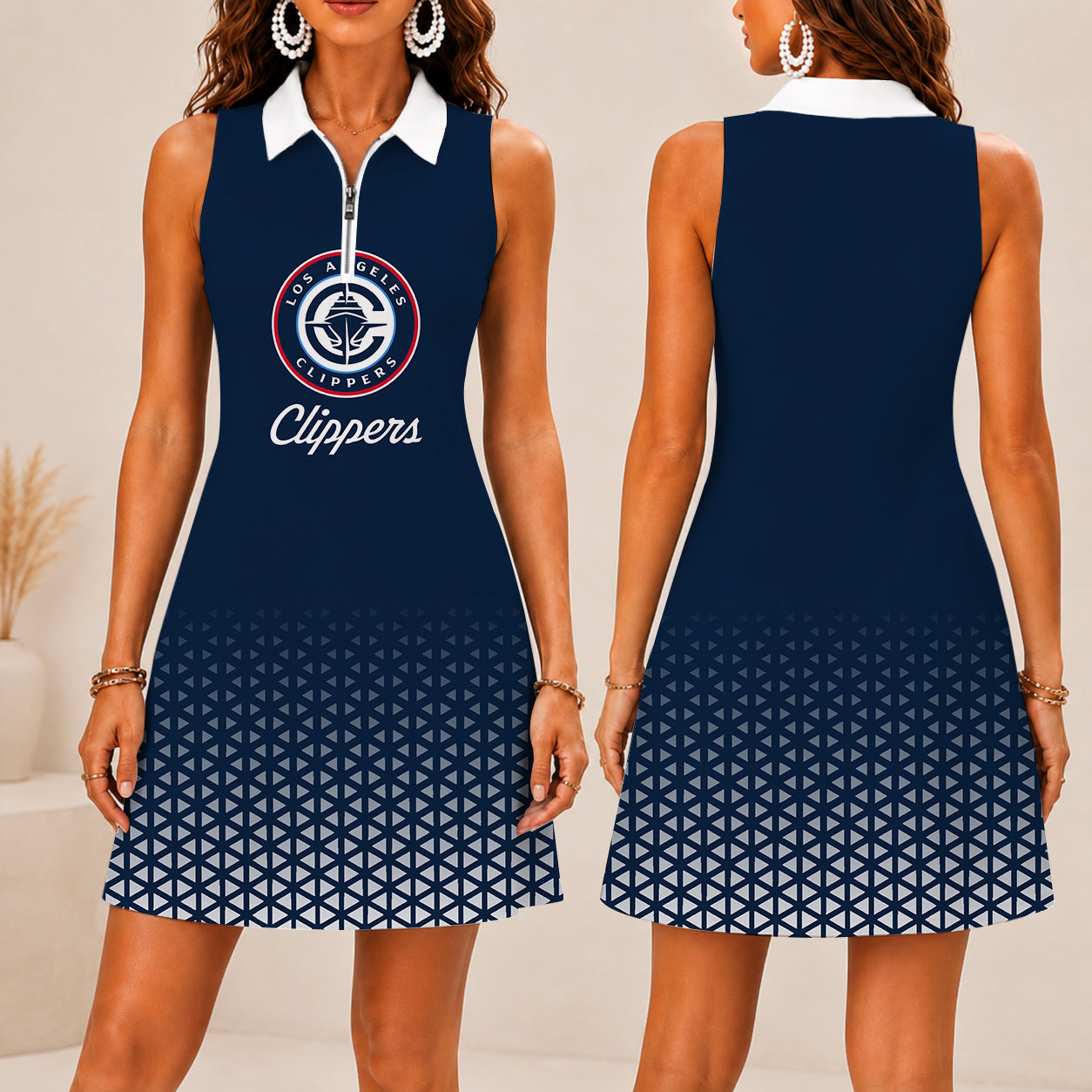 FINAL SALE - NEW CUSTOMIZED NBA10 LCL LOS ANGELES CLIPPERS  WOMEN'S ZIP SLEEVELESS POLO DRESS