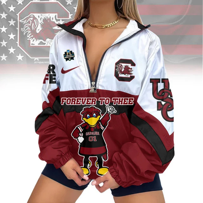 LIMITED EDITION - NEW CUSTOMIZED COLLEGE WORLD SERIES NCAA10 SOUTH CAROLINA GAMECOCKS V-NECK ZIPPER SWEATSHIRT JACKET