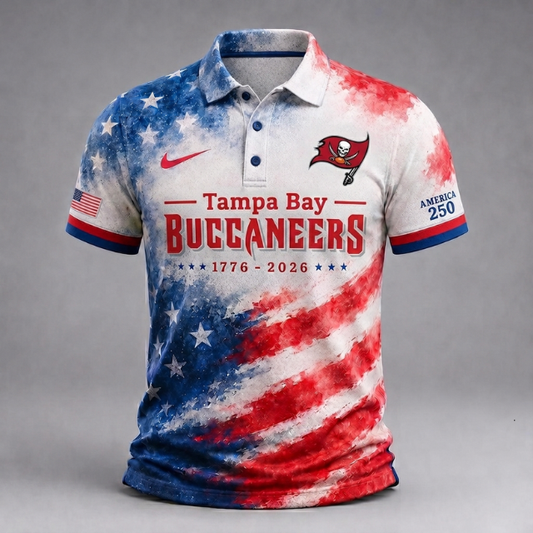 LIMITED EDITION - NEW CUSTOMIZED NFL10 TBB TAMPA BAY BUCCANEERS USA 250TH ANNIVERSARY POLO SHIRT, ZIP POLO SHIRT & T-SHIRTS