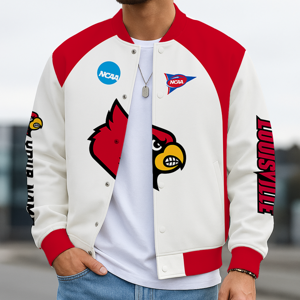 LIMITED DROP - NEW CUSTOMIZED NCAA FOOTBALL BOWL SUBDIVISION 10 ULC LOUISVILLE CARDINALS BASEBALL JACKET, SATIN VARSITY JACKET