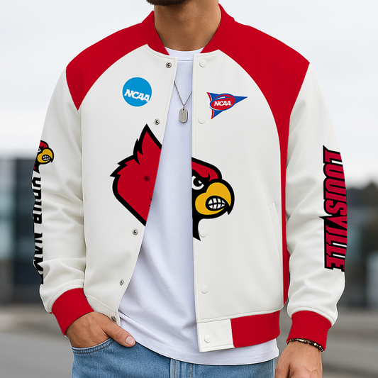 LIMITED DROP - NEW CUSTOMIZED NCAA FOOTBALL BOWL SUBDIVISION 10 ULC LOUISVILLE CARDINALS BASEBALL JACKET, SATIN VARSITY JACKET