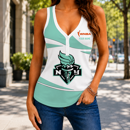 LIMITED EDITION - NEW CUSTOMIZED WNBA10 NYL NEW YORK LIBERTY WOMEN'S V-NECK TANK TOP