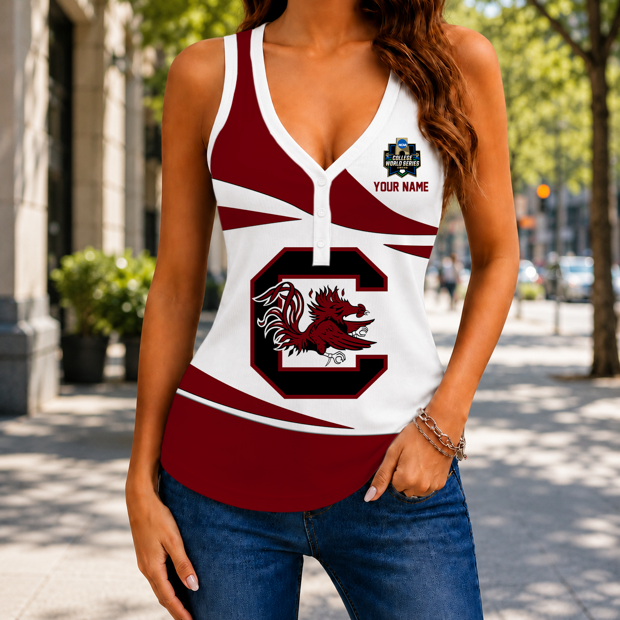 LIMITED EDITION - NEW CUSTOMIZED NCAA CWS10 SCG SOUTH CAROLINA GAMECOCKS WOMEN'S V-NECK TANK TOP