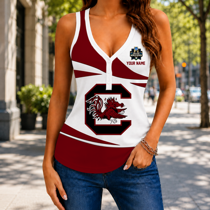 LIMITED EDITION - NEW CUSTOMIZED NCAA CWS10 SCG SOUTH CAROLINA GAMECOCKS WOMEN'S V-NECK TANK TOP