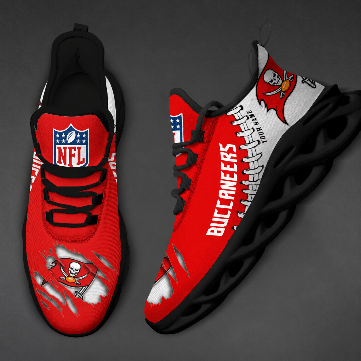 FINAL SALE - NEW CUSTOMIZED NFL10 TBB TAMPA BAY BUCCANEERS UNISEX MAX SOUL SHOES