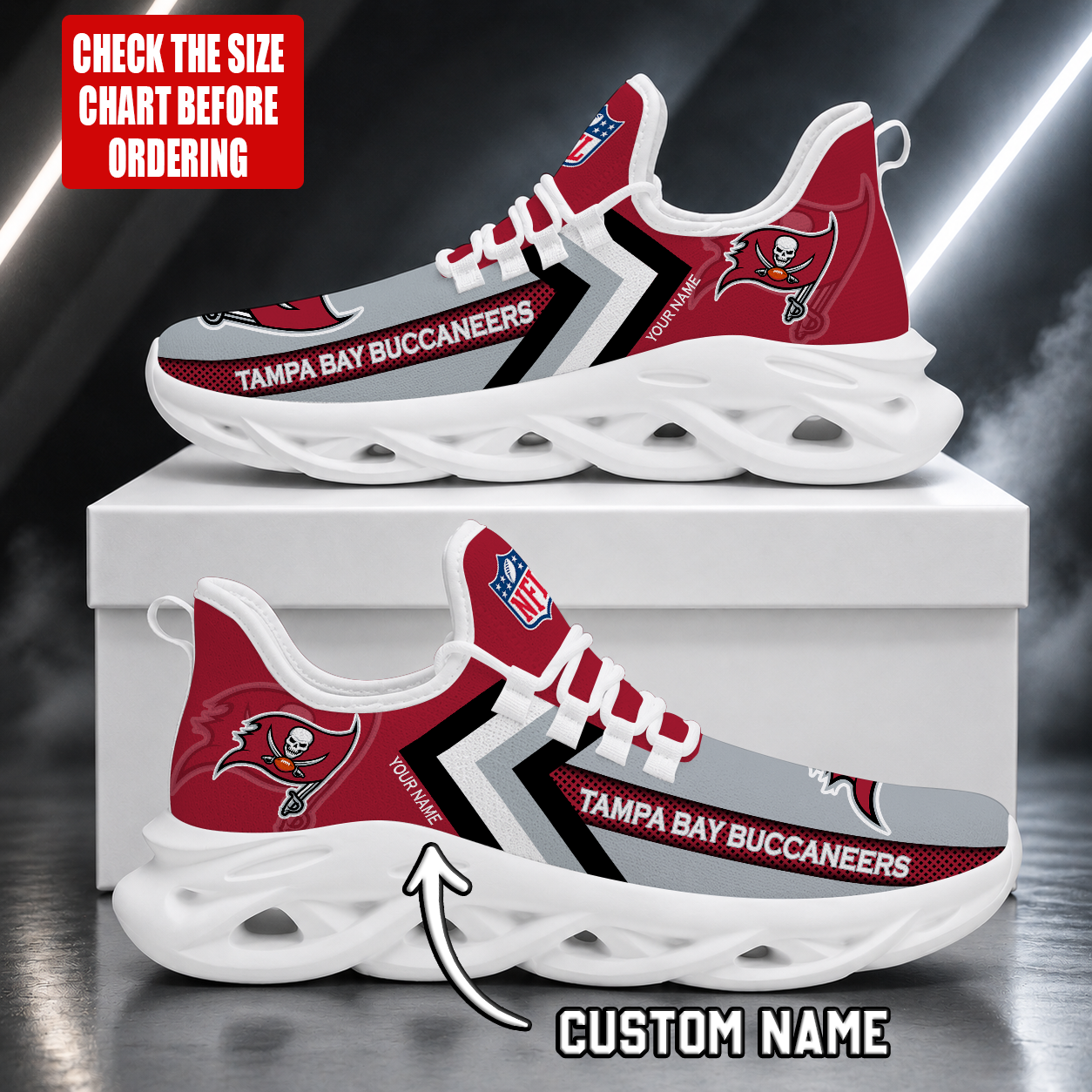 FINAL SALE - NEW CUSTOMIZED NFL10 TBB TAMPA BAY BUCCANEERS UNISEX MAX SOUL SHOES