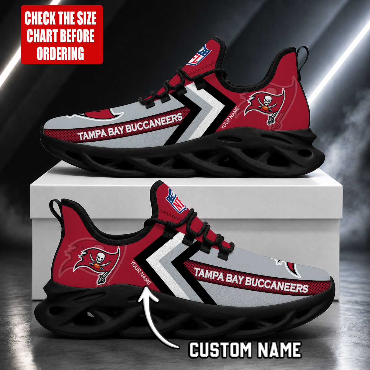 FINAL SALE - NEW CUSTOMIZED NFL10 TBB TAMPA BAY BUCCANEERS UNISEX MAX SOUL SHOES