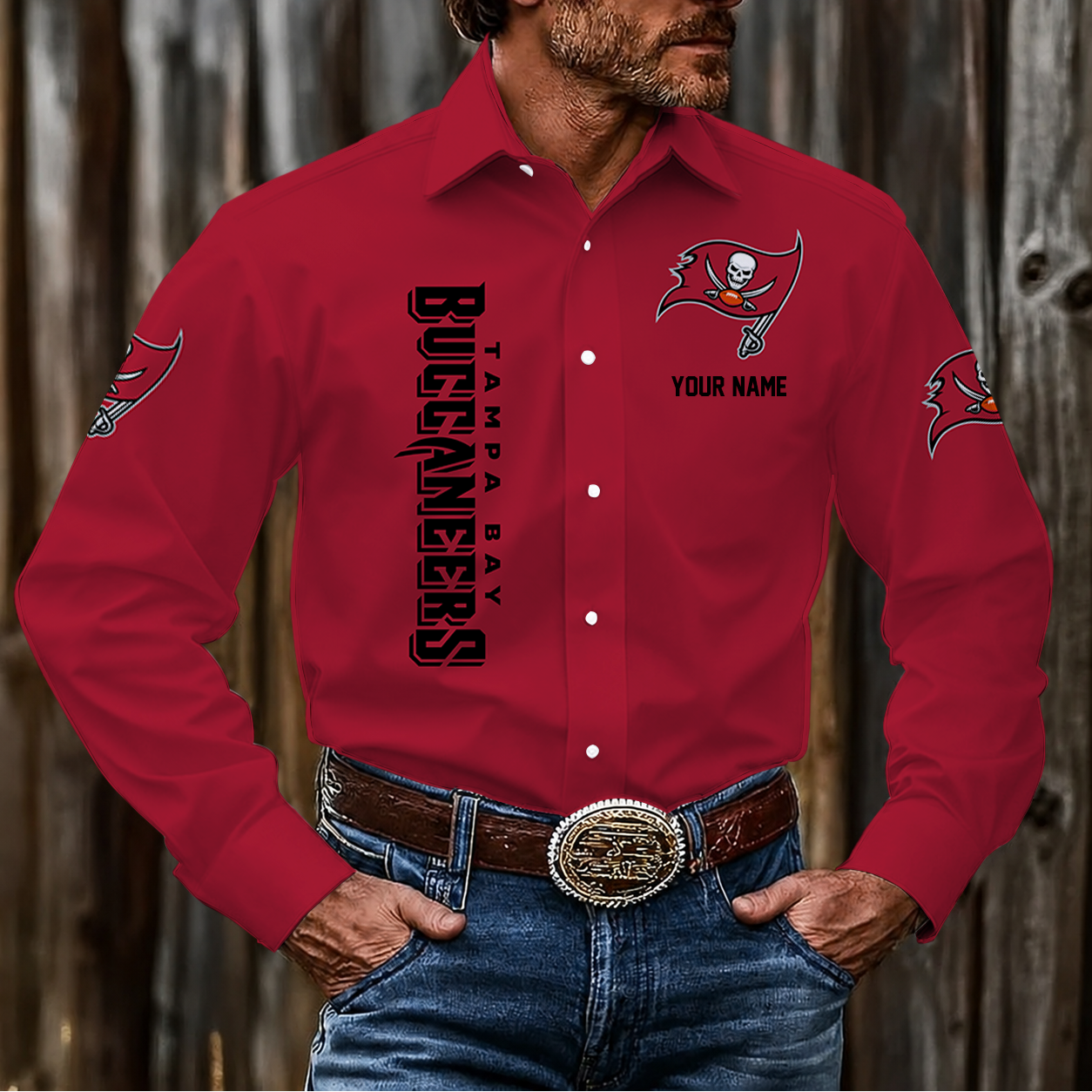 LIMITED EDITION - NEW CUSTOMIZED NFL10 TBB TAMPA BAY BUCCANEERS MEN'S LONG SLEEVE BUTTON-UP SHIRT