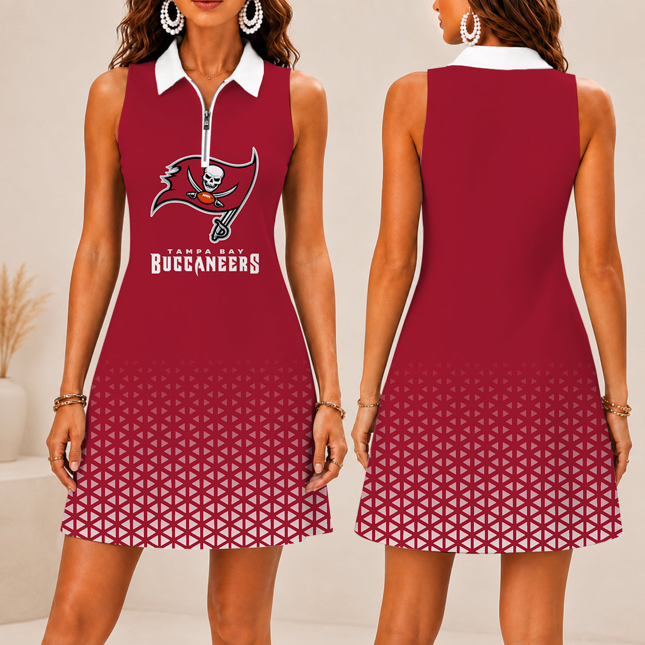 LIMITED EDITION - NEW CUSTOMIZED NFL10 TBB TAMPA BAY BUCCANEERS WOMEN'S ZIP SLEEVELESS POLO DRESS