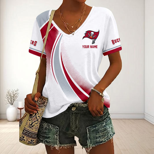 FINAL SALE - NEW CUSTOMIZED NFL10 TBB TAMPA BAY BUCCANEERS V-NECK FEMALE SHIRT
