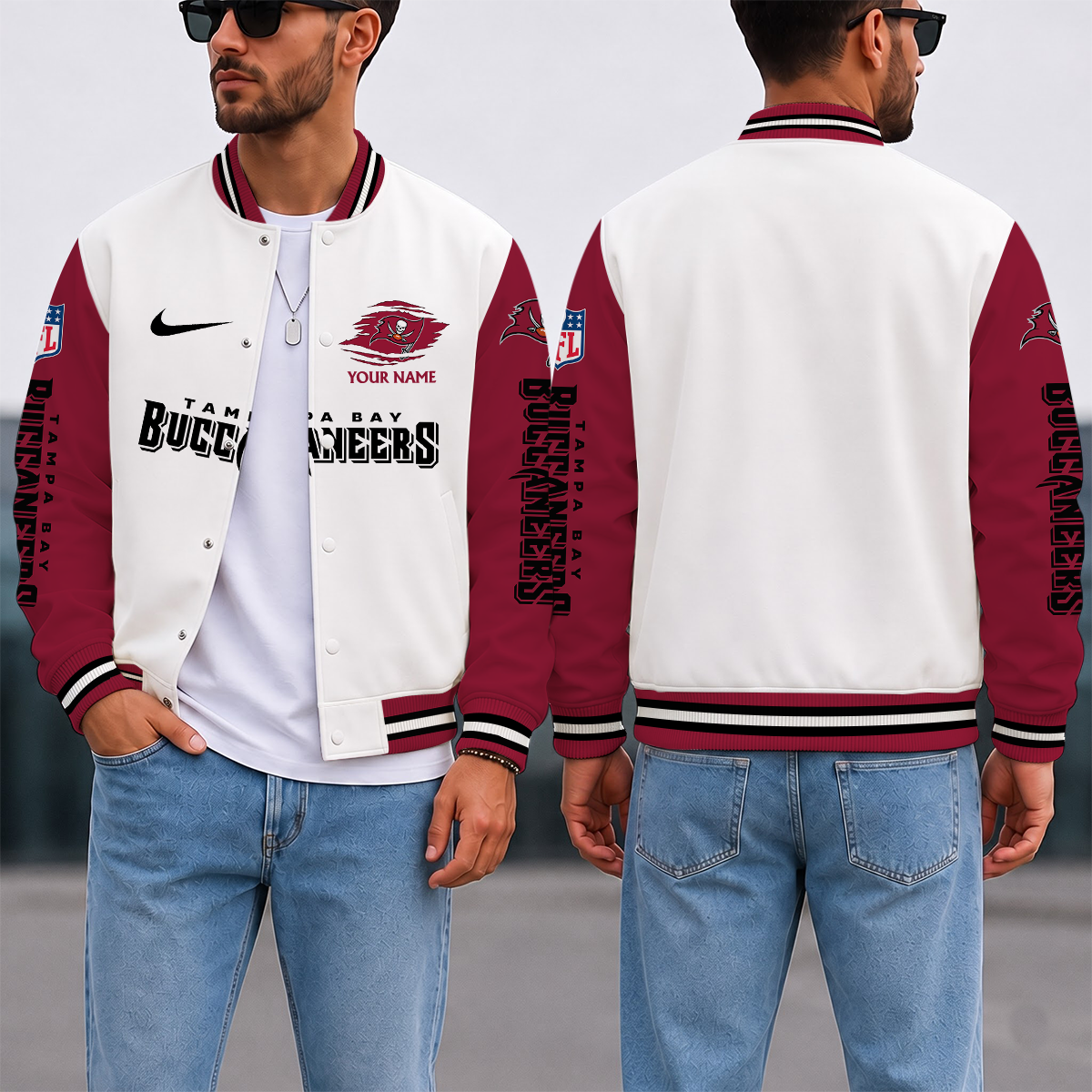 SPECIAL EDITION - NEW CUSTOMIZED NFL10 TBB TAMPA BAY BUCCANEERS SATIN VARSITY & BASEBALL JACKET