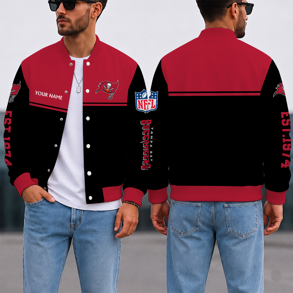 FINAL SALE - NEW CUSTOMIZED NFL10 TBB TAMPA BAY BUCCANEERS SATIN VARSITY & BASEBALL JACKET