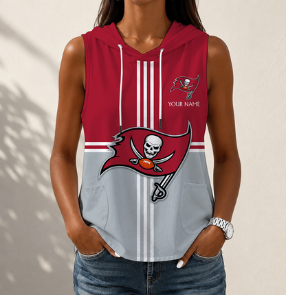 FINAL SALE - NEW CUSTOMIZED NFL10 TBB TAMPA BAY BUCCANEERS WOMEN'S SLEEVELESS HOODED POCKET TANK TOP