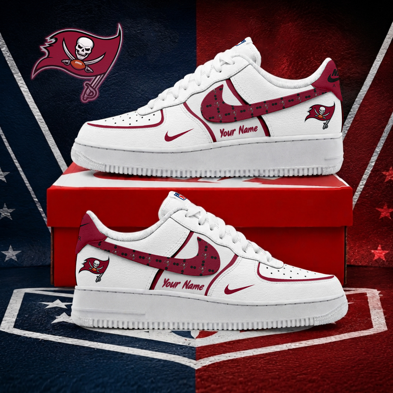 FINAL SALE - NEW CUSTOMIZED NFL10 TBB TAMPA BAY BUCCANEERS AF1 SHOES