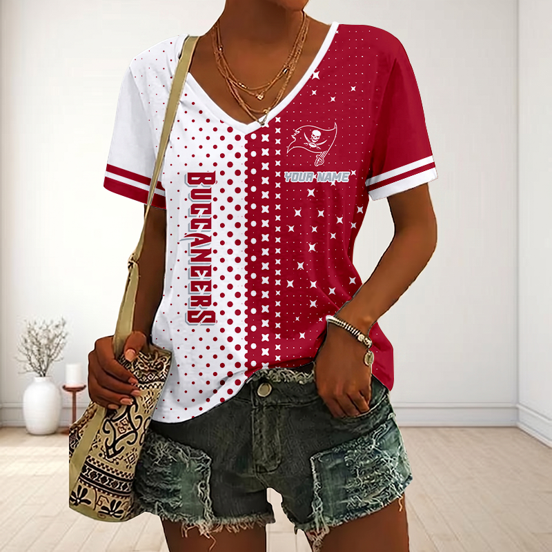 FINAL SALE - NEW CUSTOMIZED NFL10 TBB TAMPA BAY BUCCANEERS V-NECK FEMALE SHIRT