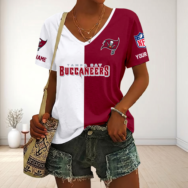 VIRAL EDITION - NEW CUSTOMIZED NFL10 TBB TAMPA BAY BUCCANEERS V-NECK FEMALE SHIRT