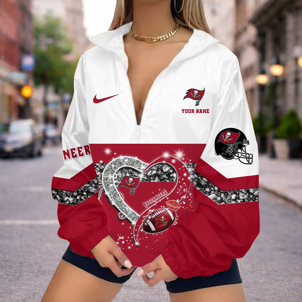 FINAL SALE - NEW CUSTOMIZED NFL10 TBB TAMPA BAY BUCCANEERS V-NECK ZIPPER SWEATSHIRT JACKET