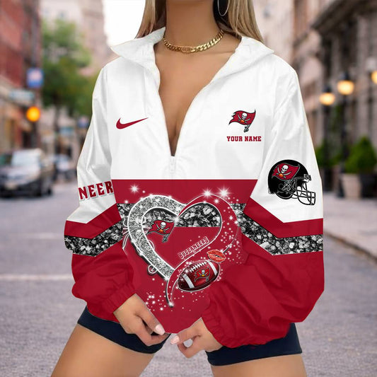 FINAL SALE - NEW CUSTOMIZED NFL10 TBB TAMPA BAY BUCCANEERS V-NECK ZIPPER SWEATSHIRT JACKET