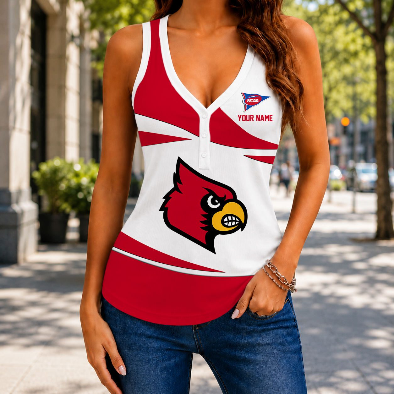 SPECIAL EDITION - NEW CUSTOMIZED NCAA FBS10 ULC LOUISVILLE CARDINALS WOMEN'S V-NECK TANK TOP
