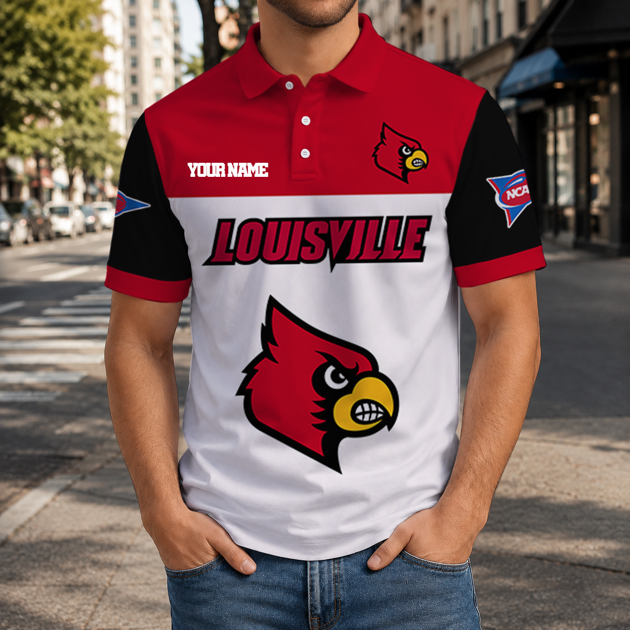SPECIAL OFFER - NEW CUSTOMIZED NCAA FBS10 ULC LOUISVILLE CARDINALS POLO SHIRT, ZIP POLO SHIRT & T-SHIRTS