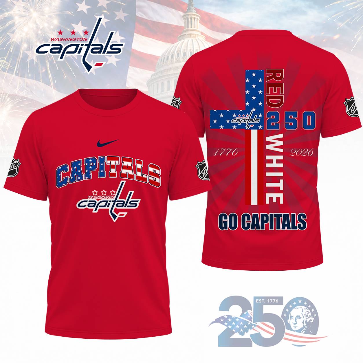 FINAL SALE - NEW CUSTOMIZED NHL10 WCP WASHINGTON CAPITALS T-SHIRT, POLO SHIRT, ZIP POLO SHIRT, SWEATSHIRT, HOODIE & ZIP HOODIE