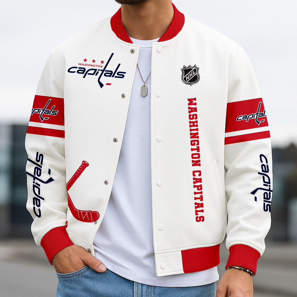 LIMITED EDITION - NEW CUSTOMIZED NHL10 WCP WS CAPITALS BASEBALL JACKET, SATIN VARSITY JACKET